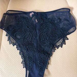 Victoria's Secret Blue Satin High Waisted Lace Dragon Panties S
